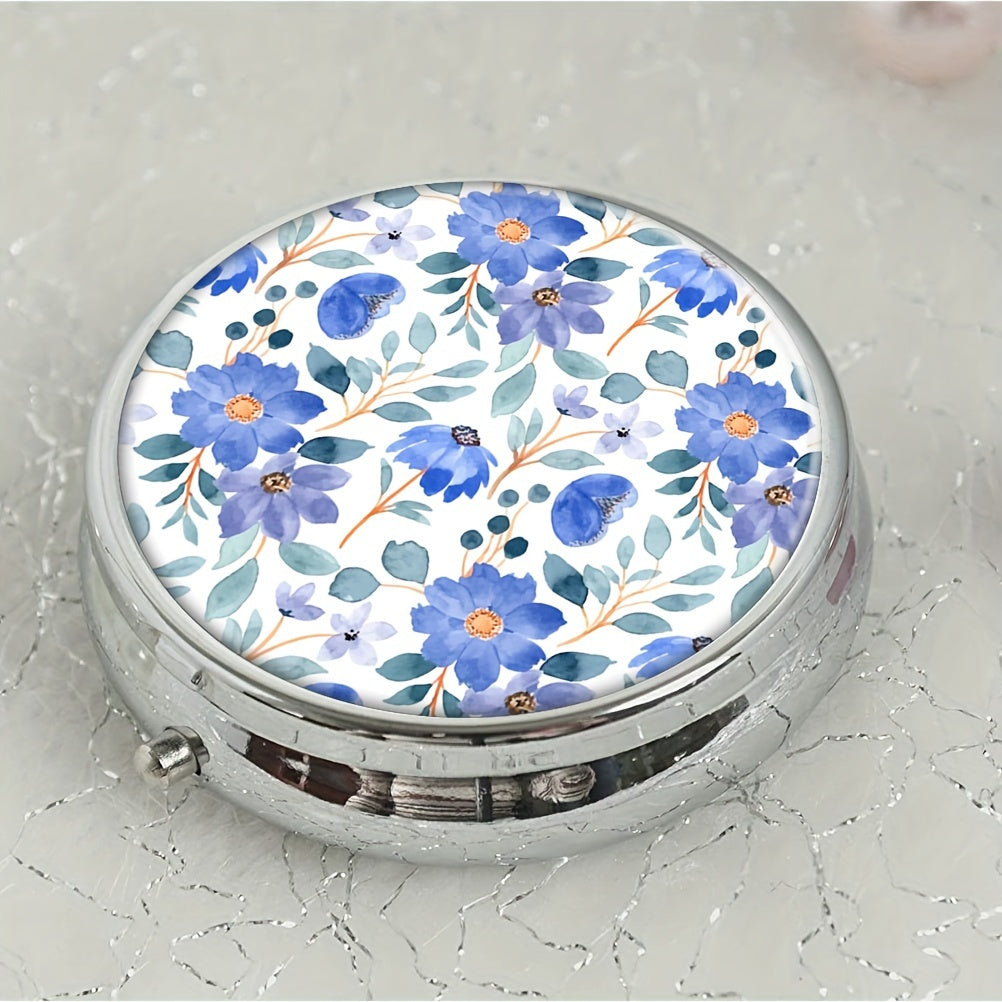 Floral Round Pill Box 3 Compartments Portable Medicine Organizer