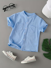 Boys Short Sleeves Stand Collar Shirt For Summer Kids Clothes
