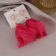 Pearl & Chiffon Drop Earrings - Fashionable Jewelry for Women