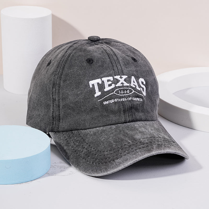 Distressed Baseball Cap Texas Embroidery Adjustable Sun Hats