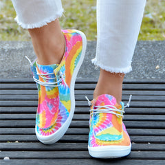 Tie Dye Canvas Casual Sneakers Low Top Lace-Up Women's Shoes