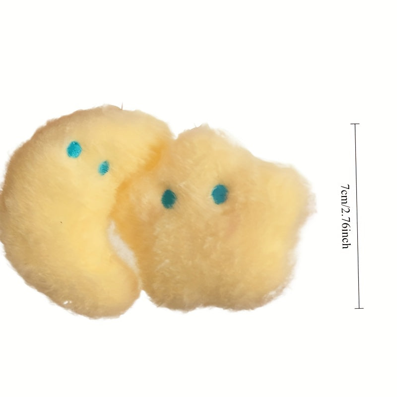 2pcs Fluffy Star & Moon Plush Keychain for Backpacks & Keys - Yellow