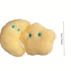 2pcs Fluffy Star & Moon Plush Keychain for Backpacks & Keys - Yellow