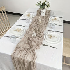 Boho Style Crinkle Cloth Table Runner for Wedding Reception