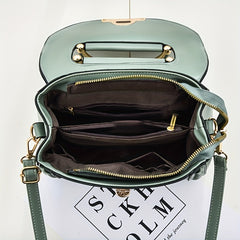 Top Handle Shoulder Bag Turn Lock PU Leather Handbag