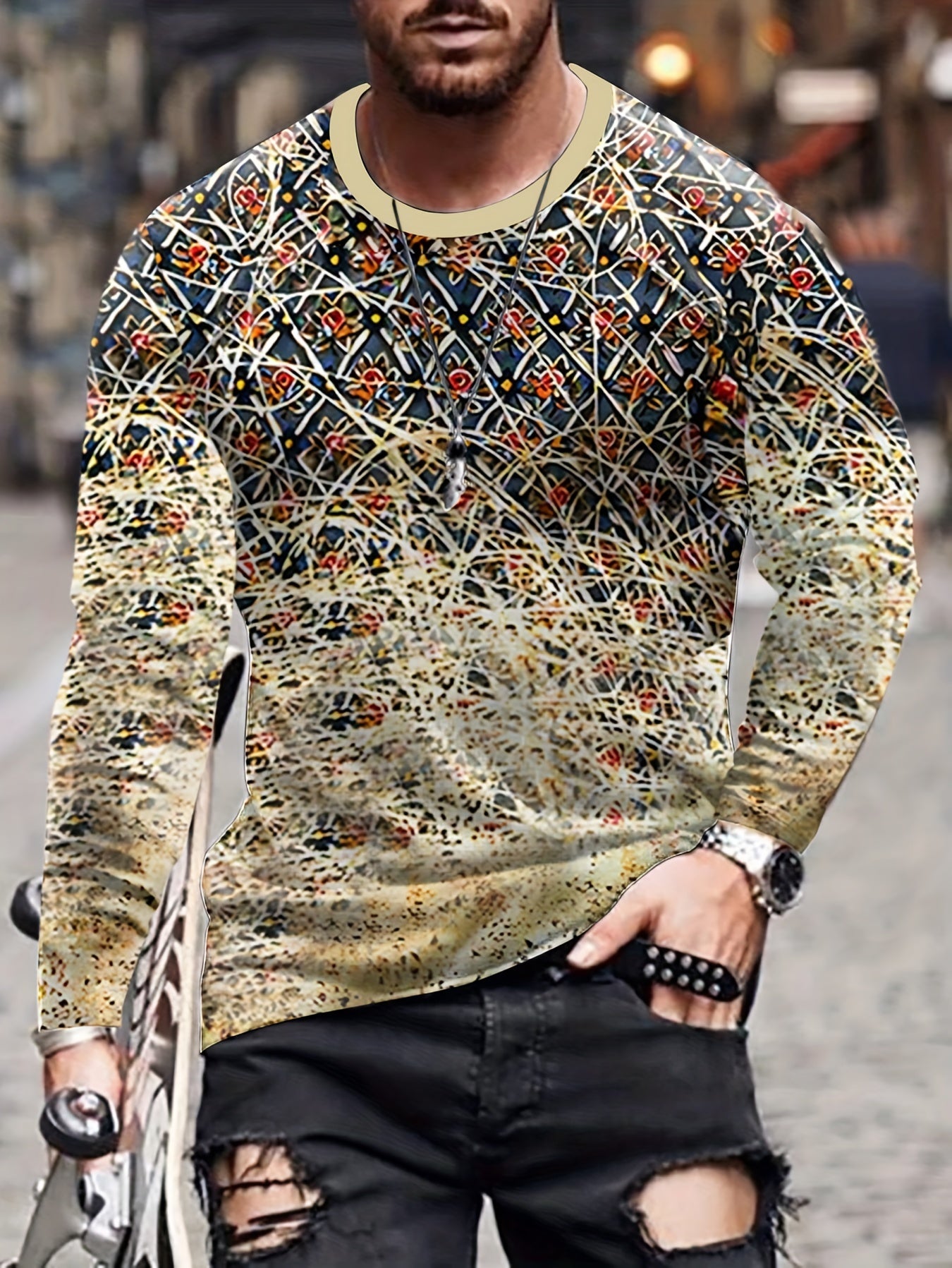 Floral Scrawl All Over Print Men's Long Sleeve Tee