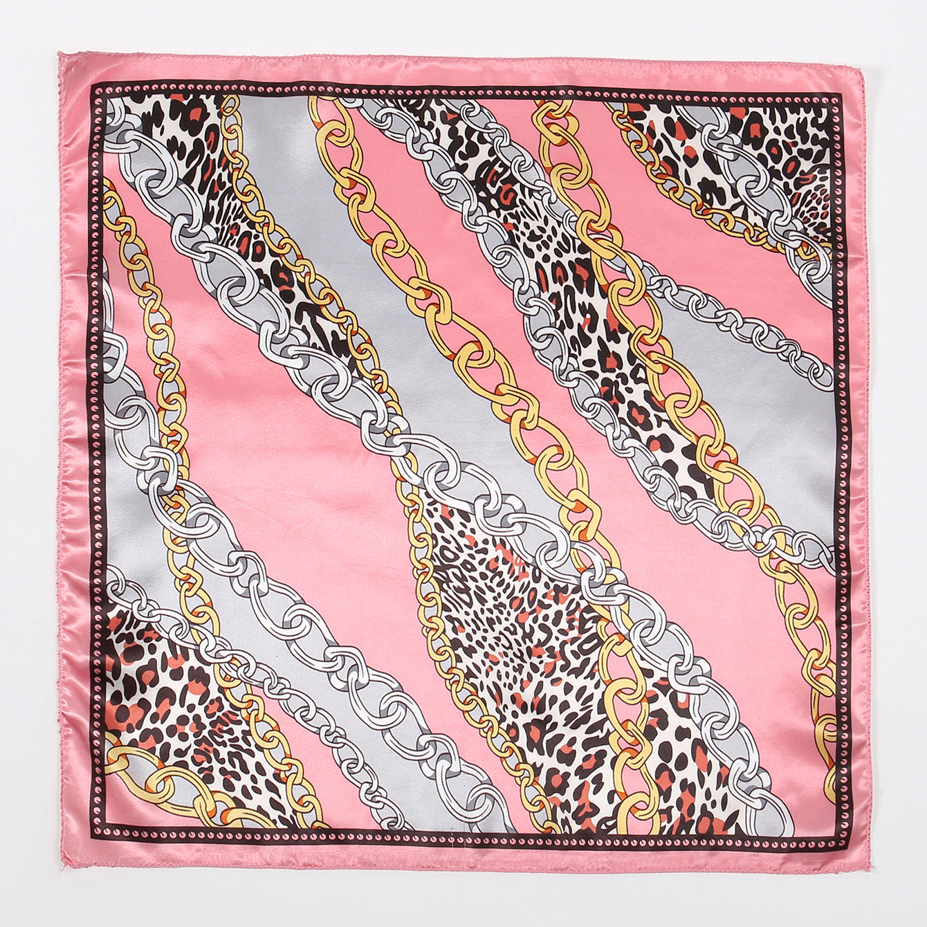 Leopard Chain Print Satin Scarf Vintage Neckerchief Head Wrap