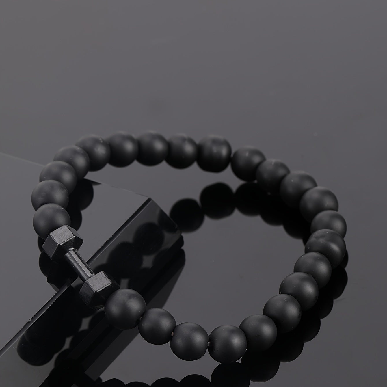 Frosted Bead Dumbbell Bracelet Men Fitness Style Gift