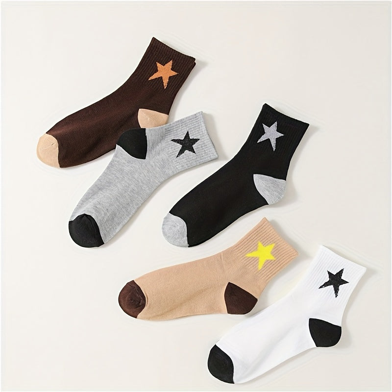 5 Pairs Star Print Socks Soft & Breathable Mid Tube Women's Stockings
