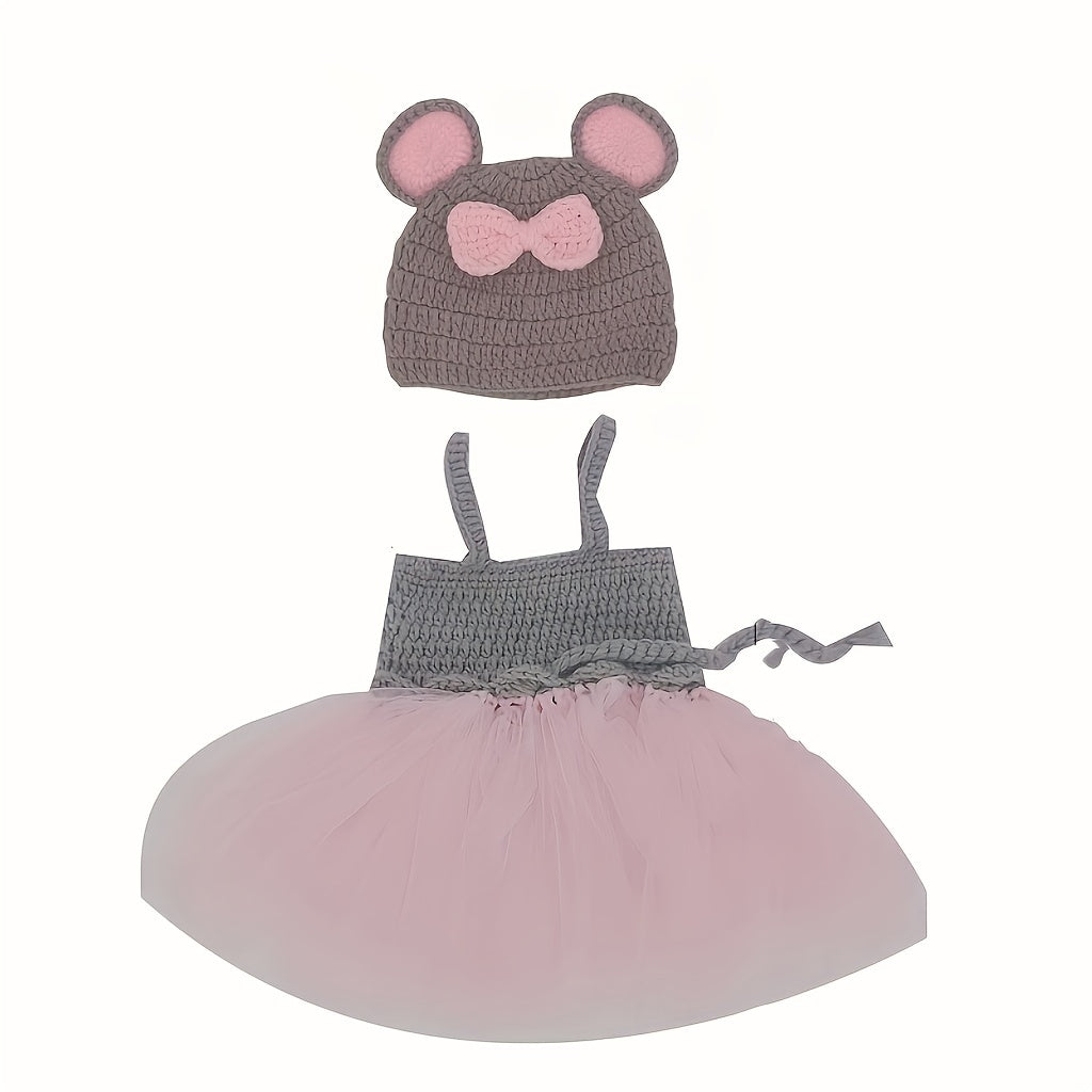 2pcs Baby Girl Photo Props Set - Newborn Clothes & Hats