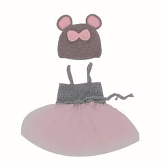 2pcs Baby Girl Photo Props Set - Newborn Clothes & Hats