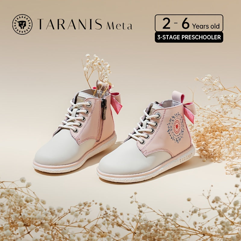 TARANIS Toddler Girls Side Zipper Boots Soft Soled Anti-Slip Shoes With Bow