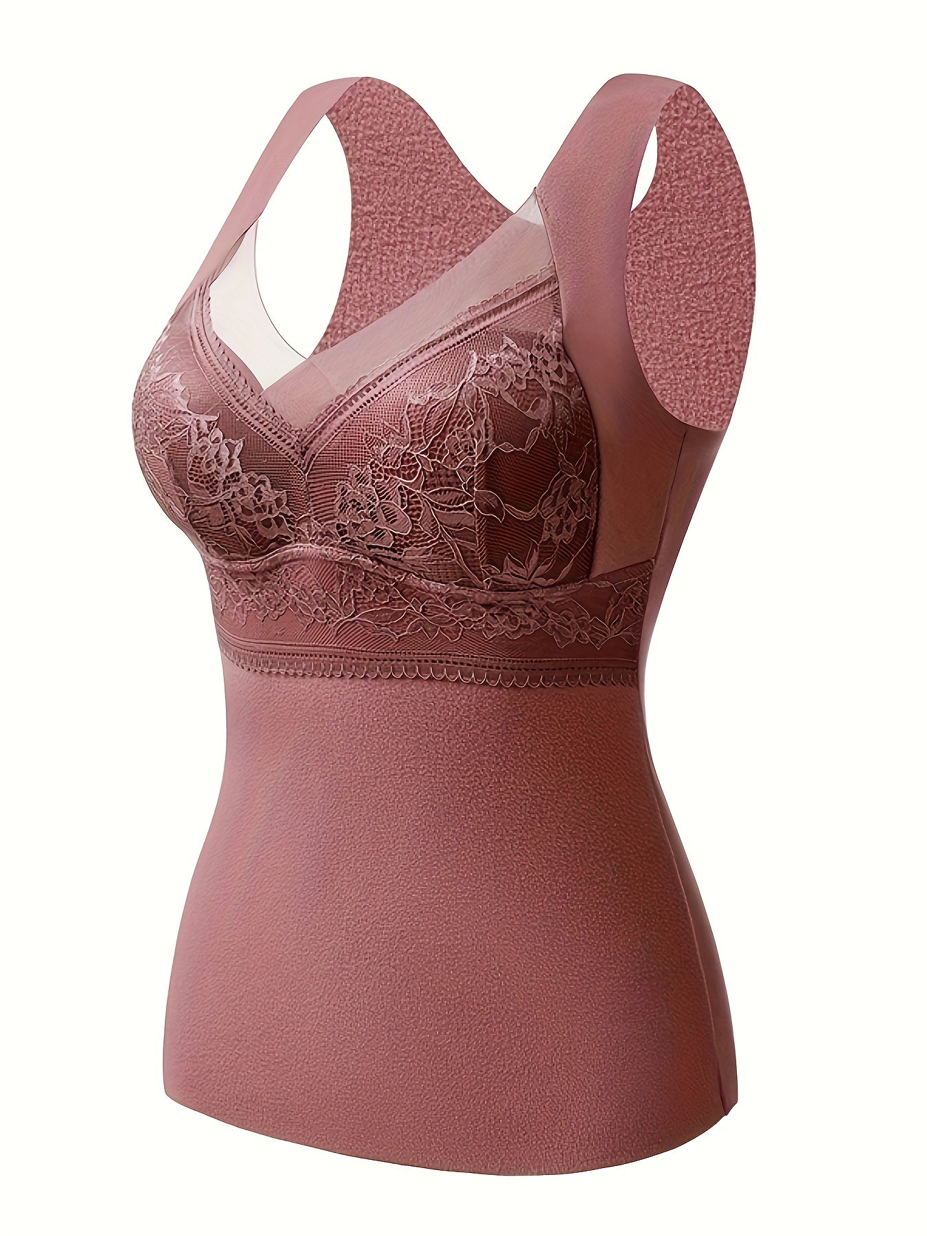 Soft V Neck Lace Stitching Thermal Underwear Top