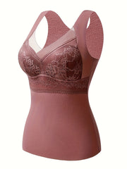 Soft V Neck Lace Stitching Thermal Underwear Top