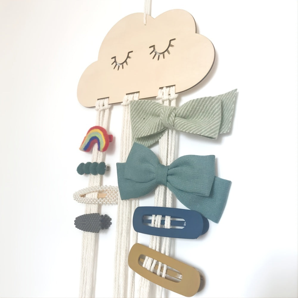 DIY Cloud Wood Chip Hair Clips Storage with 6 Storage Rope