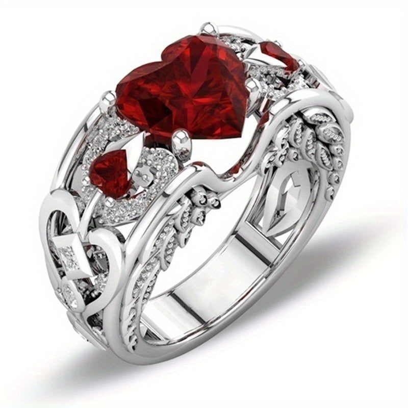 Stainless Steel Men's Heart & Ruby Ring