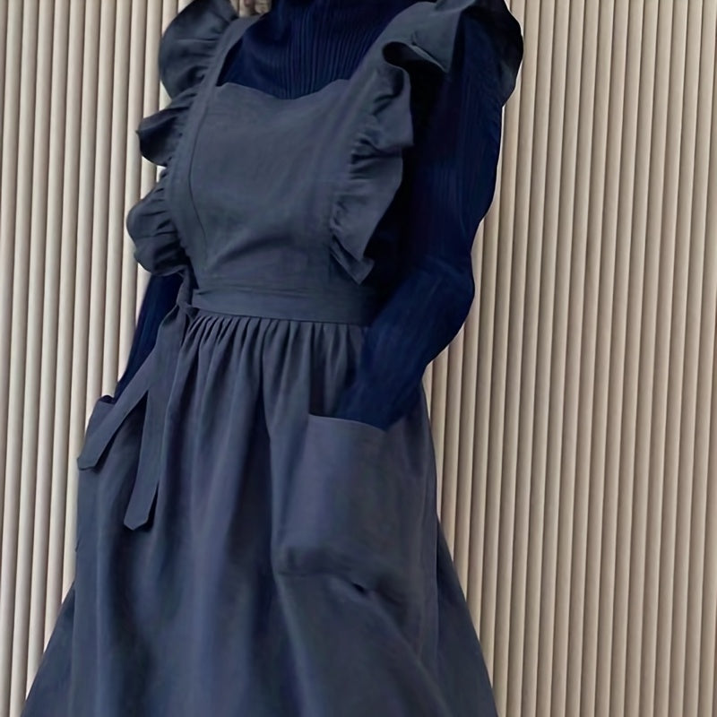 Ruffled Linen Apron X Back Apron with Pockets