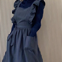 Ruffled Linen Apron X Back Apron with Pockets
