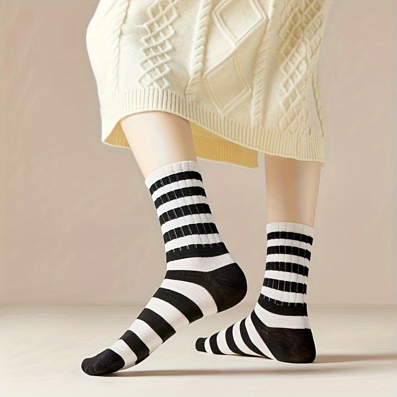 10 Pairs Striped Crew Socks Women's Mid Tube Stockings