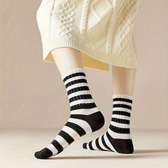 10 Pairs Striped Crew Socks Women's Mid Tube Stockings