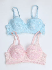 2pcs Lace Push Up Bras Scallop Trim Women's Lingerie