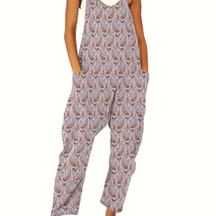 Paisley Print Dual Pockets Overall Jumpsuit