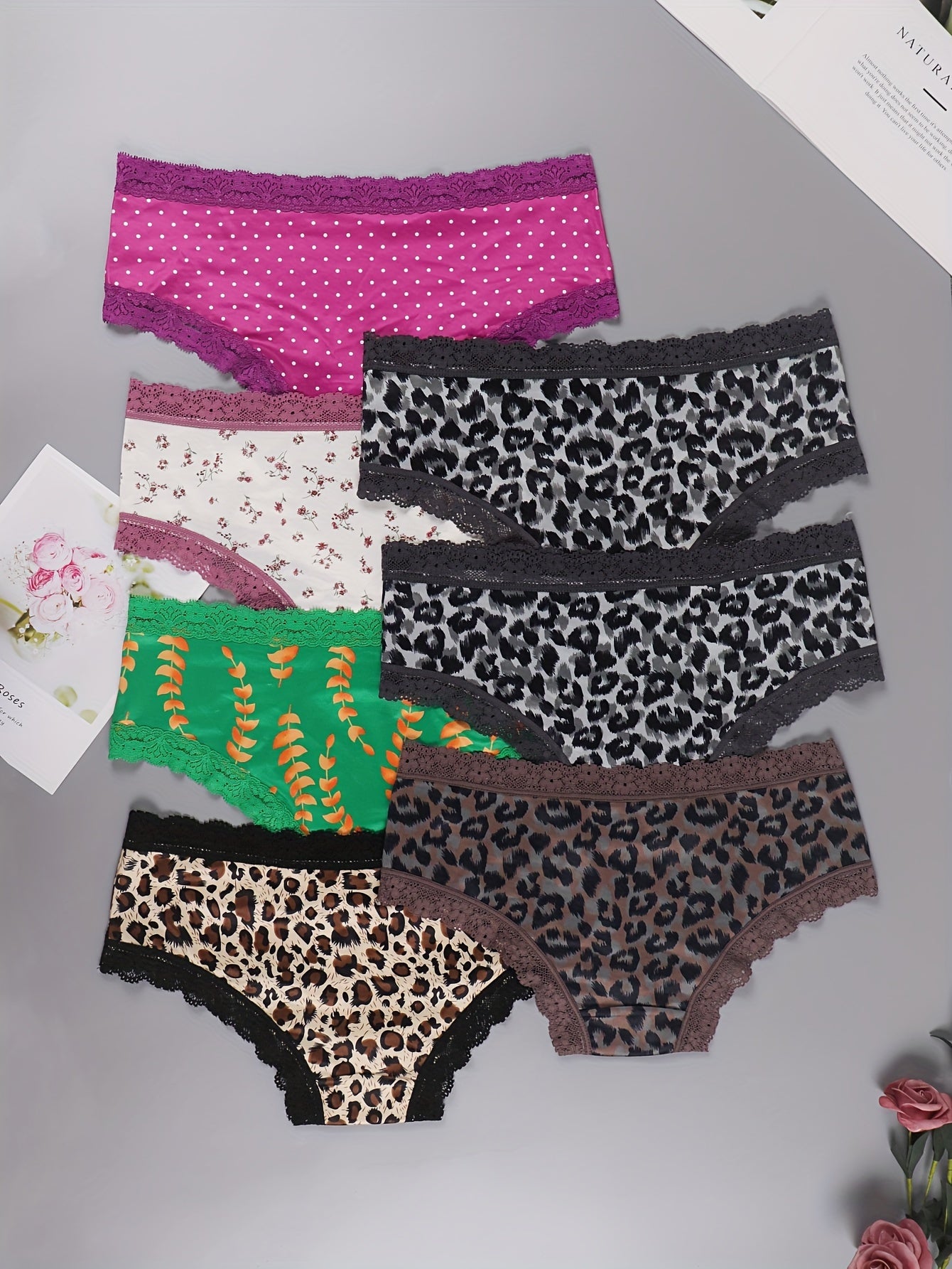 7pcs Contrast Lace Briefs Stretchy Intimates Panties Women's Lingerie