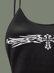 Cross Pattern Cami Top Crew Neck Sleeveless Top