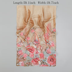 Chiffon Scarf Rose Print Boho Shawl Sunscreen Windproof Head Wrap