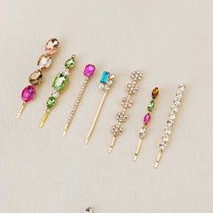 7pcs Colorful Rhinestone Hairpin Golden Hair Clip