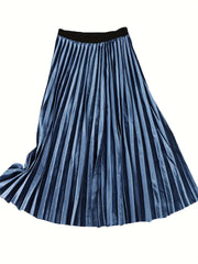  High Rise Velvet Pleated Maxi Skirt