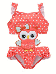 Girls Owl Embroidered One piece Swimsuit Kids Clothes