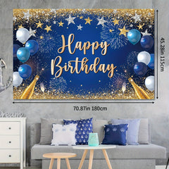 Navy & Gold Balloons Garland + Happy Birthday Banner Backdrop