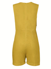 Crew Neck Zip Back Romper Jumpsuit Women's Clothing