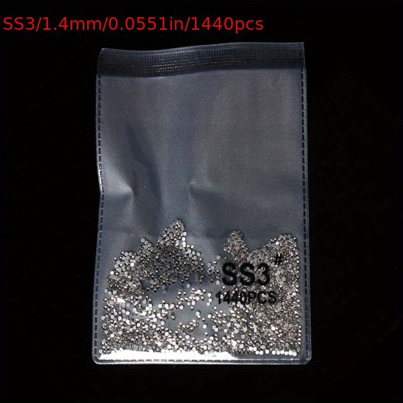 1440pcs Crystal AB Nail Art Rhinestones Round Beads Non Hotfix Flatback