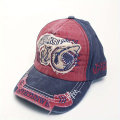 Vintage Washed Embroidery Shark Letter Baseball Cap Men's Sun Visor