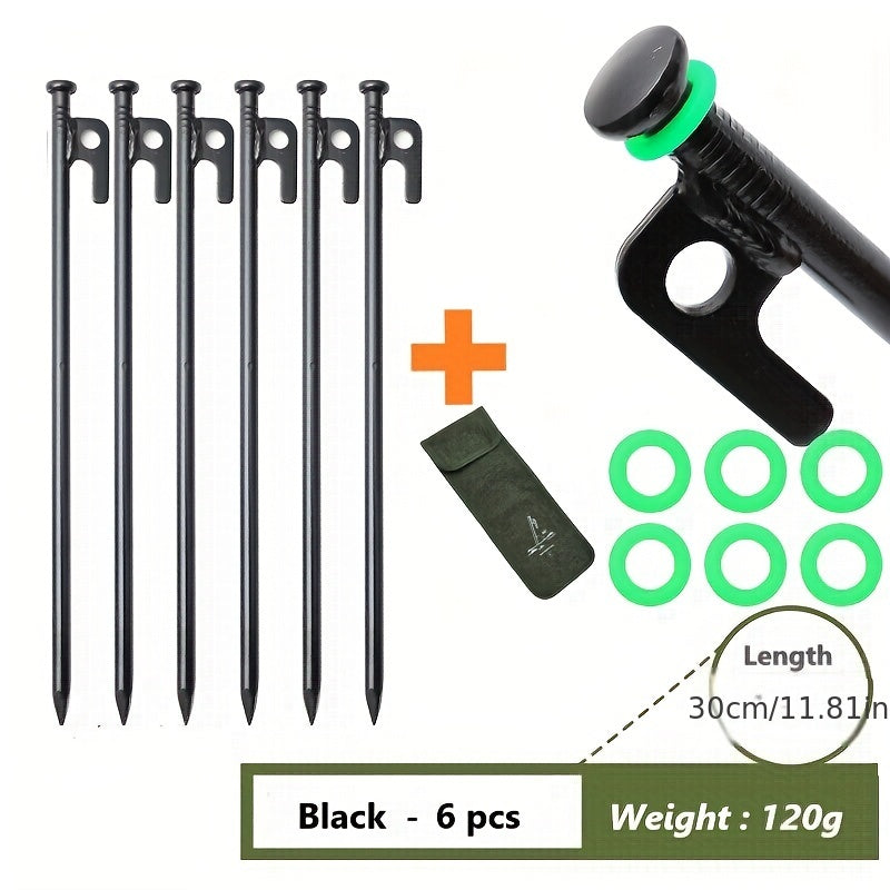 6pcs Windproof Ground Nails with Luminous Ring & Storage Bag