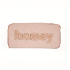Plush Letter Print Cosmetic Bag Zipper Makeup Pouch