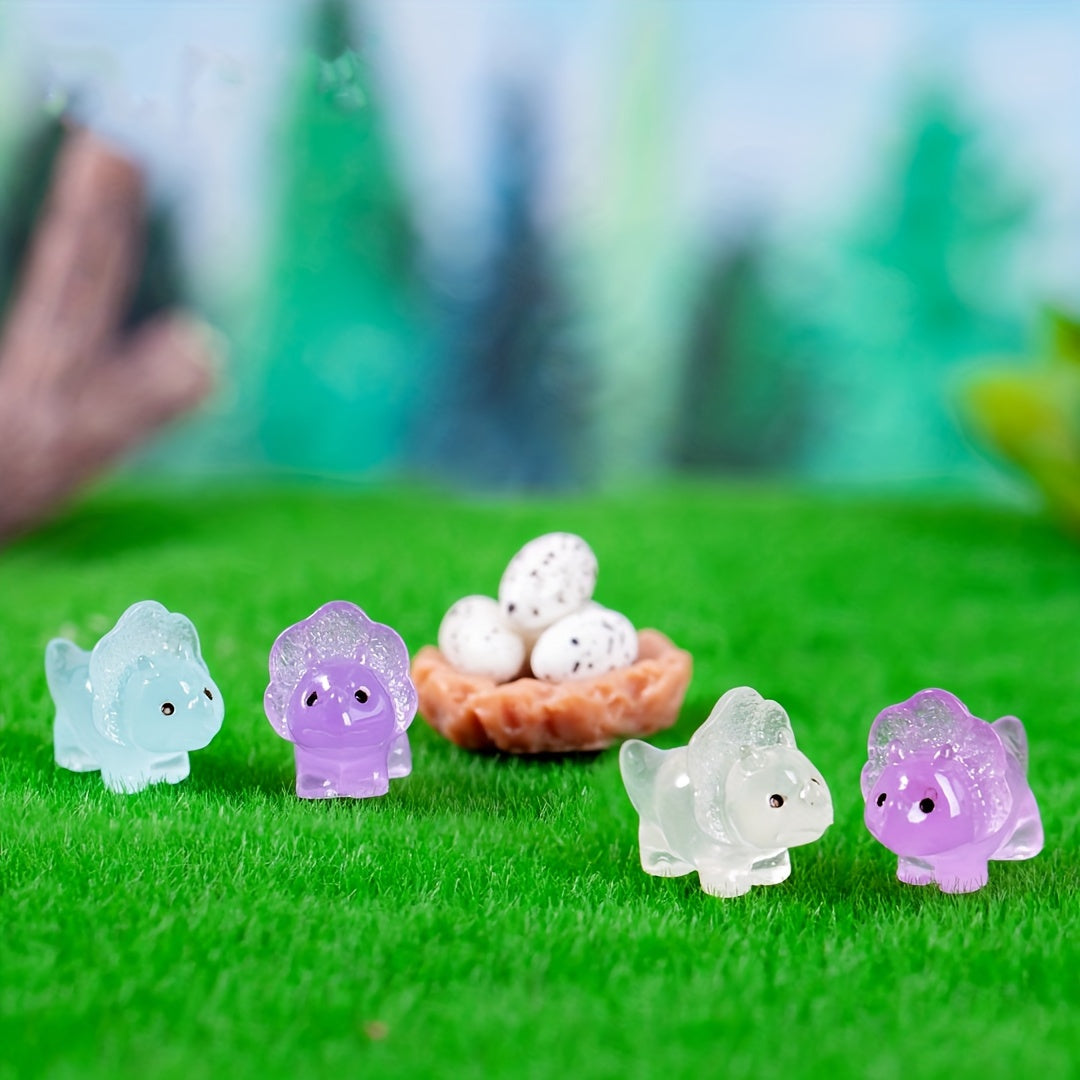 8pcs Luminous Dinosaur Resin Crafts Creative Small Ornaments