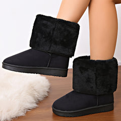 Women's Snow Flat Boots Fluffy Fur Lined Non slip Warm Thickened