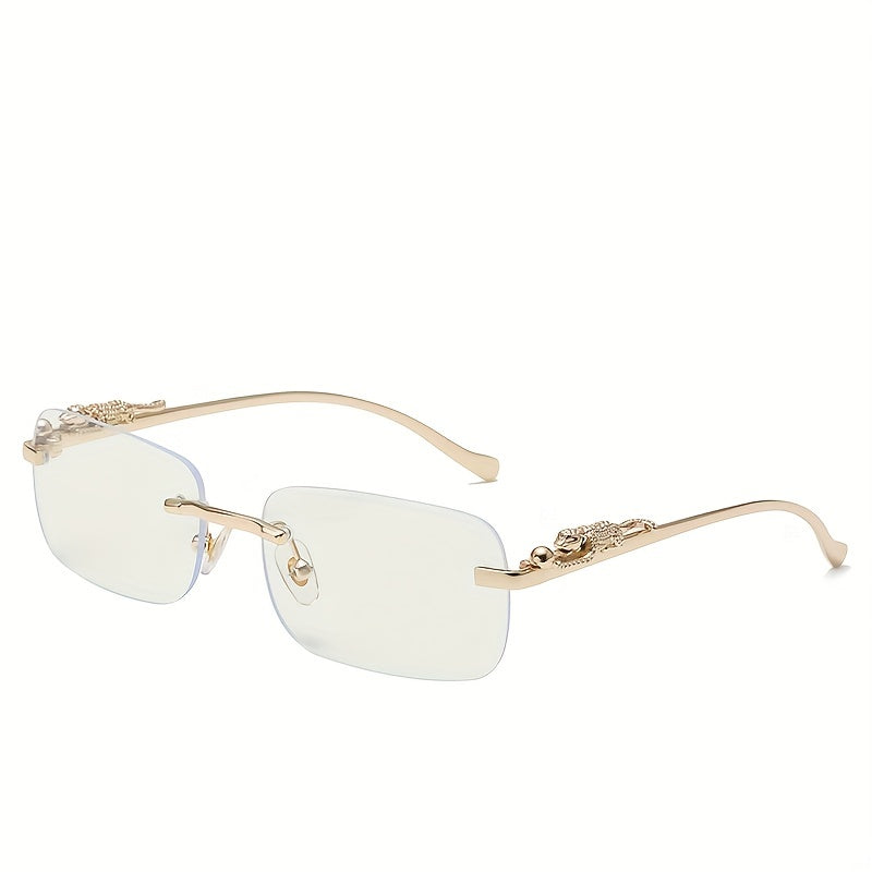 Rimless Tinted Sunglasses Metal Leopard Decor Glasses UV400