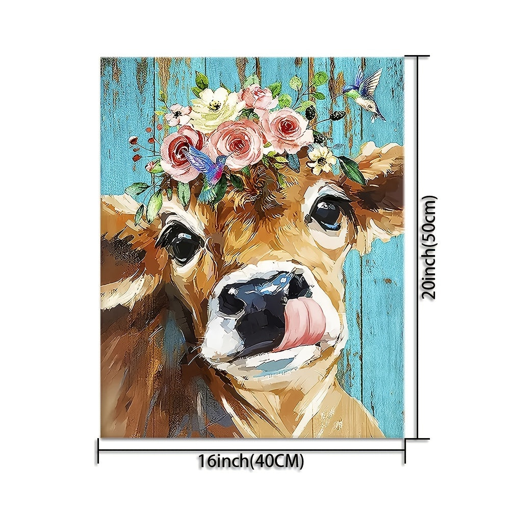 Flower And Cow Painting By Numbers Acrylic Kit