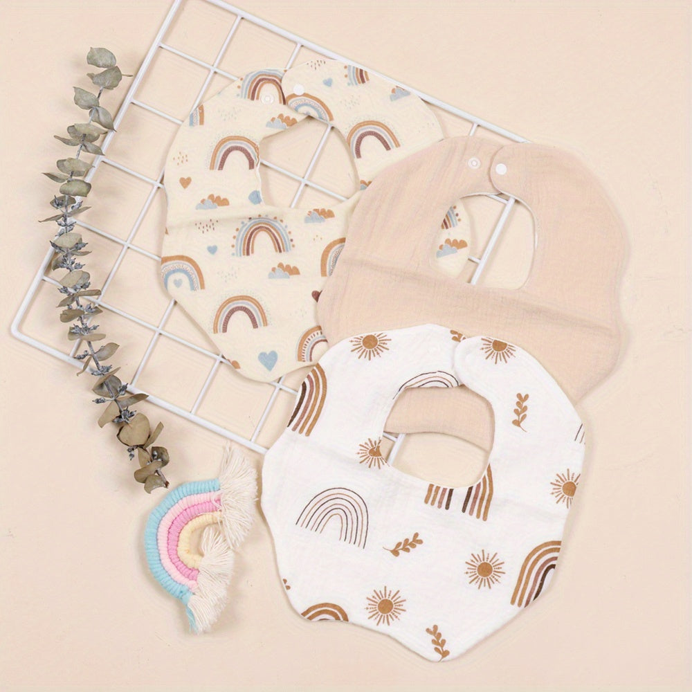 3pcs Muslin Crepe Cloth Baby Bibs 6 Layers With Snap Infinite Scarf Baby Bib