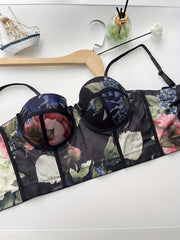 Floral Print Cami Corset Bustier Tummy Control Push Up Slimmer Body Shaper