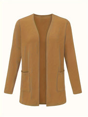  Casual Cardigan Women's Plus Solid Open Front Cardigan With Pockets