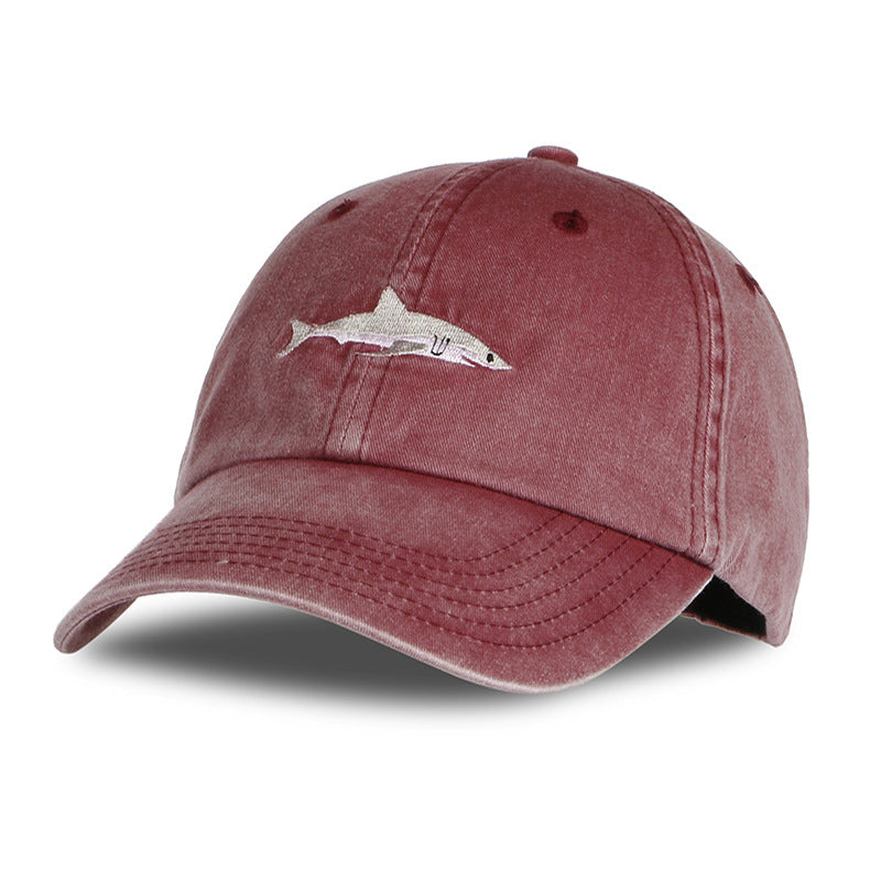 Washed Cotton Shark Snapback Baseball Cap Dad Hat