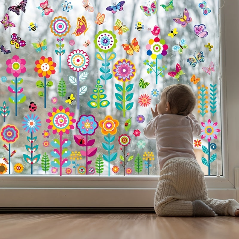 Flower Static Cling Butterfly Window Stickers for Home Decoration