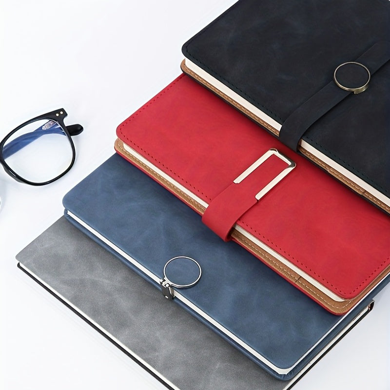 A5 Cowhide Notebook with Buckle, Business Office Journal