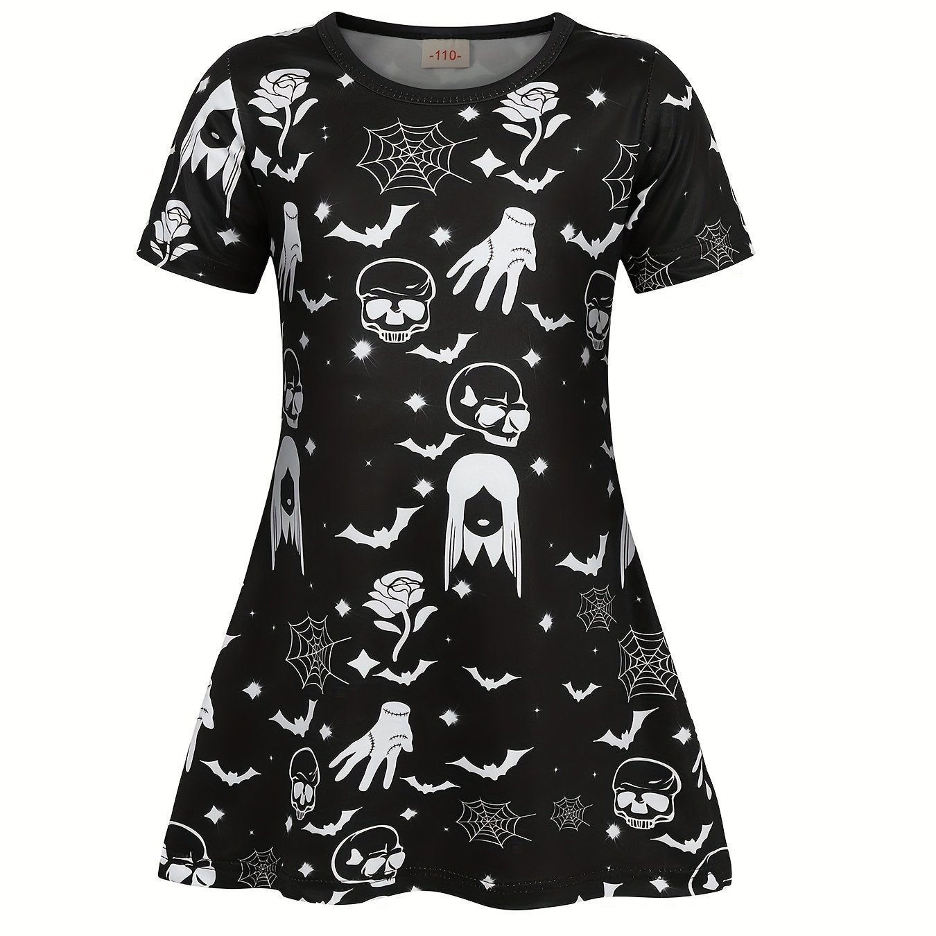 Girls Summer Dress Short Sleeve Mid length Dress Halloween Creative Printing