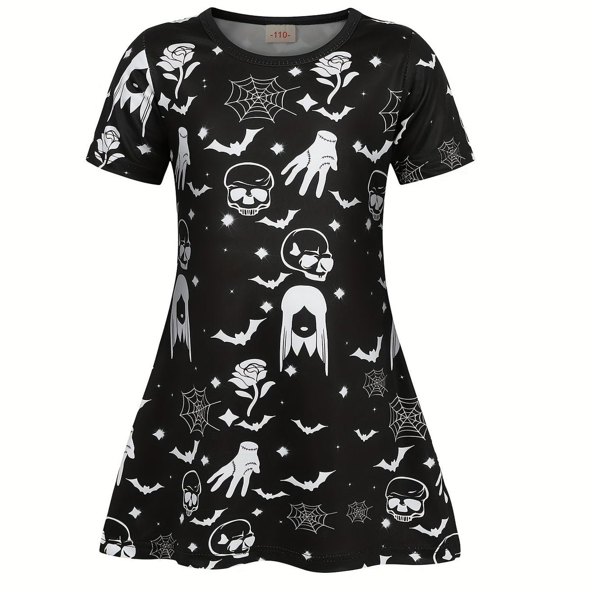 Girls Summer Dress Short Sleeve Mid length Dress Halloween Creative Printing